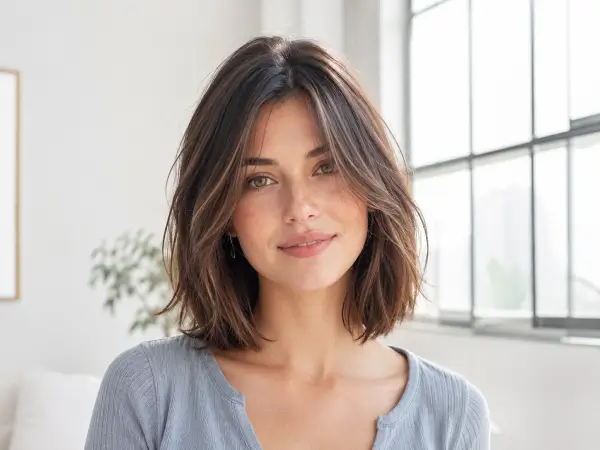 beauty portrait of an attractive adult young woman age 22 with fine hair